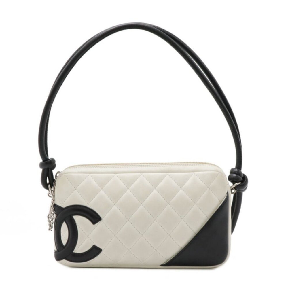 CHANEL Cambon Quilted Ligne Shoulder Bowling Pouch Bag Tote White